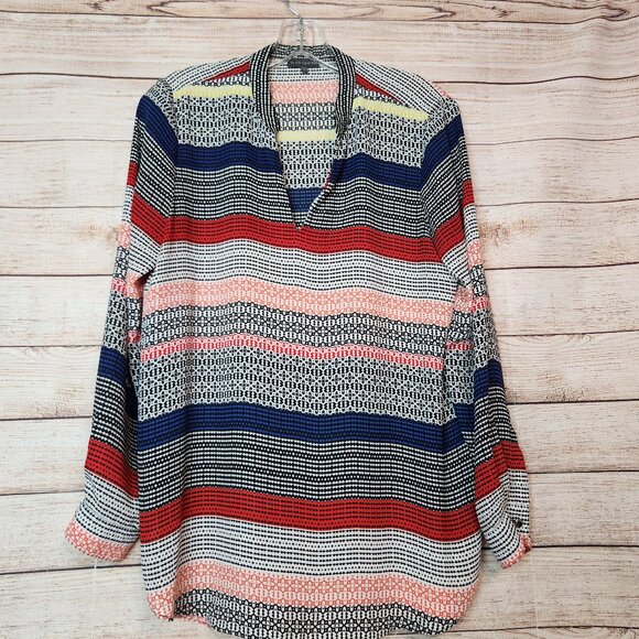 Vince Camuto Size S Striped V Neck Casual Top Long Sleeve Red White Blue Stripes - Picture 1 of 13
